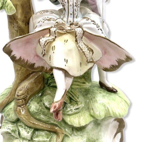 Antique Italian Capodimonte Porcelain Boy Girl on Swing Large Figurine Trademark - Picture 3 of 12